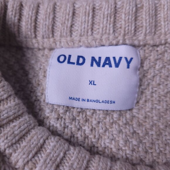 Old Navy Mens Beige Cable Knit Sweater XL Crewneck Long Sleeve Winter Pullover - Picture 4 of 5